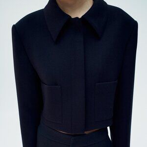 Zara CROPPED SHIRT COLLAR BLAZER Size Large NEW WITH TAG